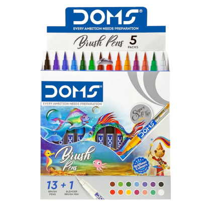 DOMS 14 Shades Brush Pen Box Pack |  Super Soft  Tip With Brilliant Colors |  Water Based Ink Which 