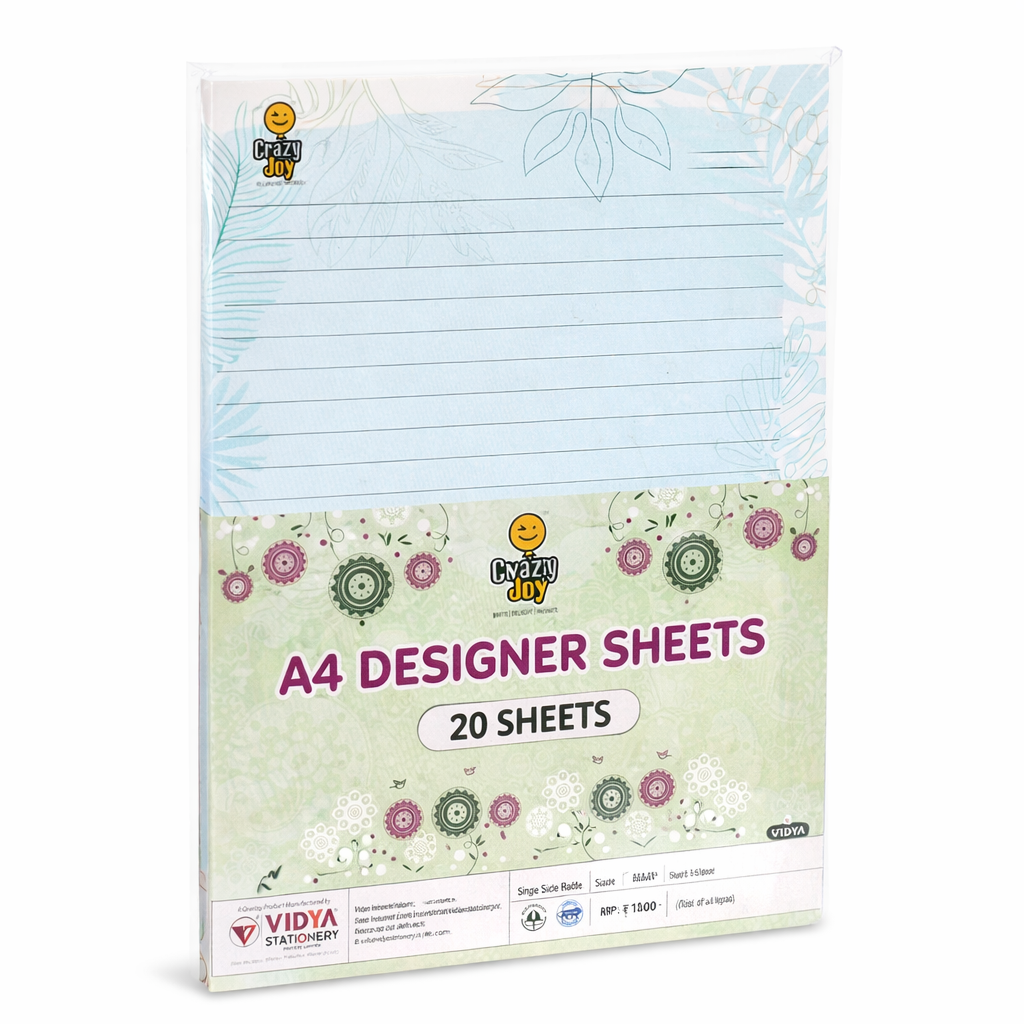 Vidya A4 Designer Sheets 20 sheets one side Rule